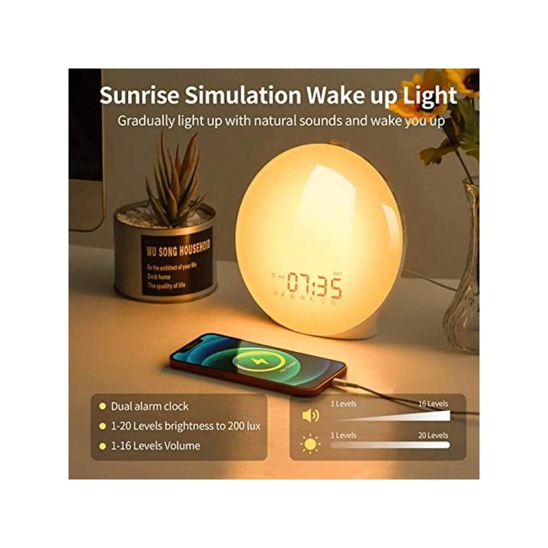 Wake Up Light Sunrise Alarm Clock For People, Heavy Sleepers, Bedroom, With Sunrise Simulation, Sleep Aid, Dual Alarms, FM Radio, Snooze, Nightlight, Daylight, 14 Colors, 7 Natural Sounds, Ideal For Gift