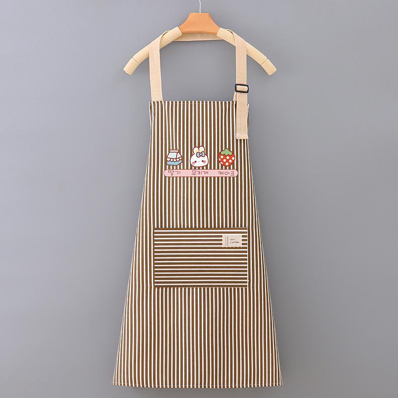 Cute Cartoon Pattern Apron, Stripe Design Breathable Cooking Apron with Pocket, Kitchen Cooking & Cleaning Apron, Household Kitchen Apron