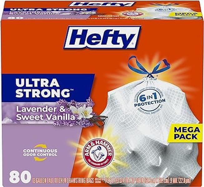 Ultra Strong Tall Kitchen Trash Bags, Lavender & Sweet Vanilla Scent, 13 Gallon, 80 Count