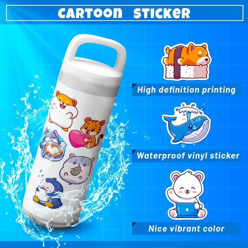 50pcs Cartoon Animal Series Graffiti Stickers for Waterproof Decorative Stickers, Waterproof Sticker Pack for Wall Water Bottle Skateboard Helmet Car Bike Luggage Laptop