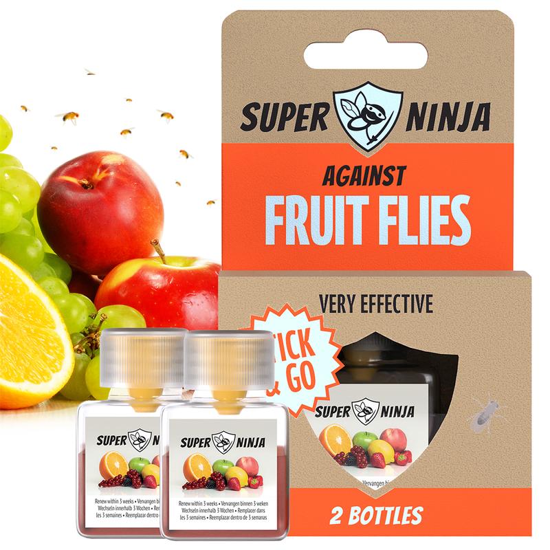 Super Ninja Fruit Fly Trap - Highly Effective Indoor Traps - Environmentally Responsible Fruit Fly Killer - User Friendly - Up to 3 Weeks per Bottle