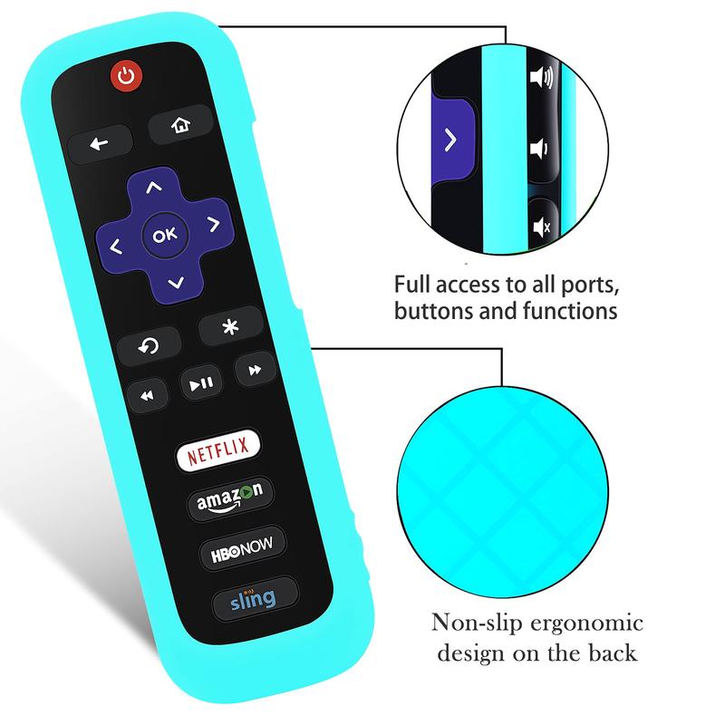 3 Pack Remote Case for Roku, Battery Cover TCL Roku Smart TV Steaming Stick Remote, Silicone Protective Controller Universal Sleeve Skin Glow in The Dark Green Purple Blue