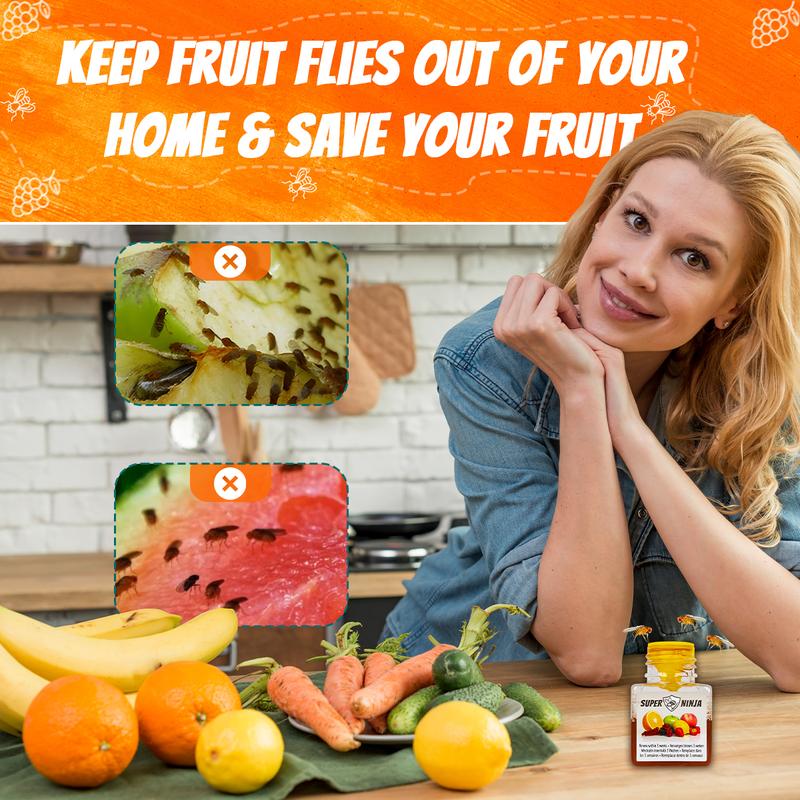 Super Ninja Fruit Fly Trap - Highly Effective Indoor Traps - Environmentally Responsible Fruit Fly Killer - User Friendly - Up to 3 Weeks per Bottle