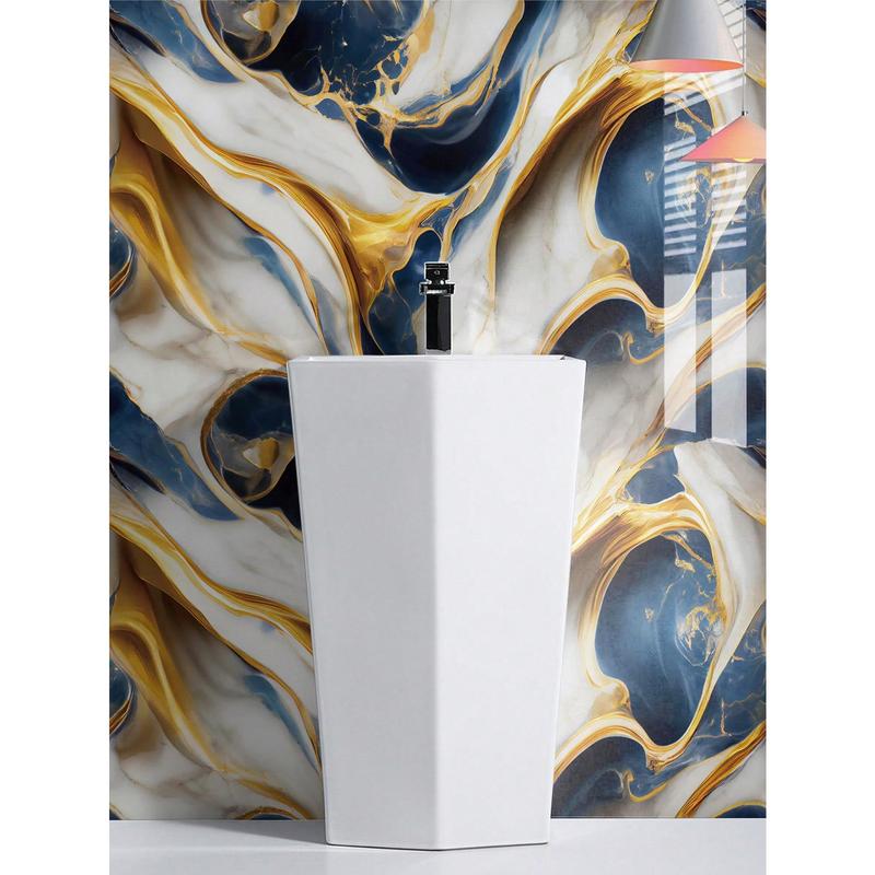 1Pc Dark Blue And Gold Marbling Waterproof And Oil Proof Pvc Self-Adhesive Kitchen Accessories Drawer Shelf Liner, Table Countertop Protection Sticker, Household Chalkboard Sticker, Marble Wallpaper