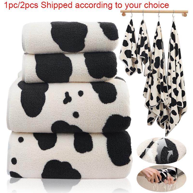 Cow Print Soft Bath Towel, 1 2pcs Comfortable Water Absorbent Bath Towel, Beach Towel for Travel, Outdoor, Swimming