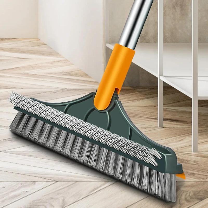 Long Handle Floor Scrub Brush, 1 Count 2 in 1 Floor Cleaning Brush & Scraper, 180 Degree Rotatable V Shaped Brush Head Cleaning Tool, Household Cleaning Supplies for Bathroom Kitchen