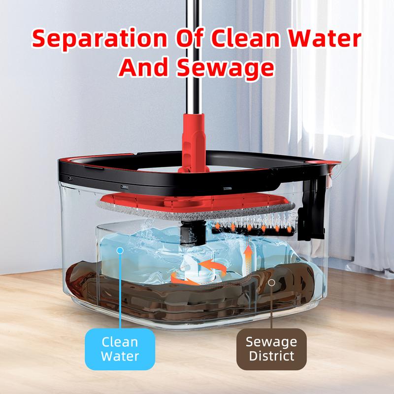 Spin Mop and Bucket Set with Clean and Dirty Water Separation System for Hard Floors and Windows