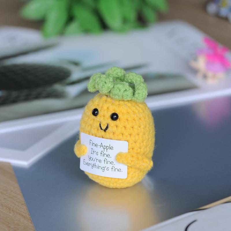 Cartoon Crochet Pineapple Ornament, Positive Pineapple, Cute Creative Crochet Pineapple Inspirational Cheer Up Decoration, Home Decor for Living Room Bedroom Office