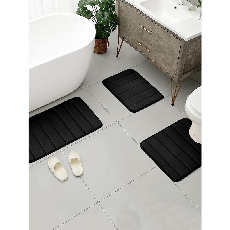 3pcs Set Memory Foam Stripe Bathroom Mat Set Including Non-Slip Absorbent Bath Mat And Soft Quick-Dry Bathroom Rug