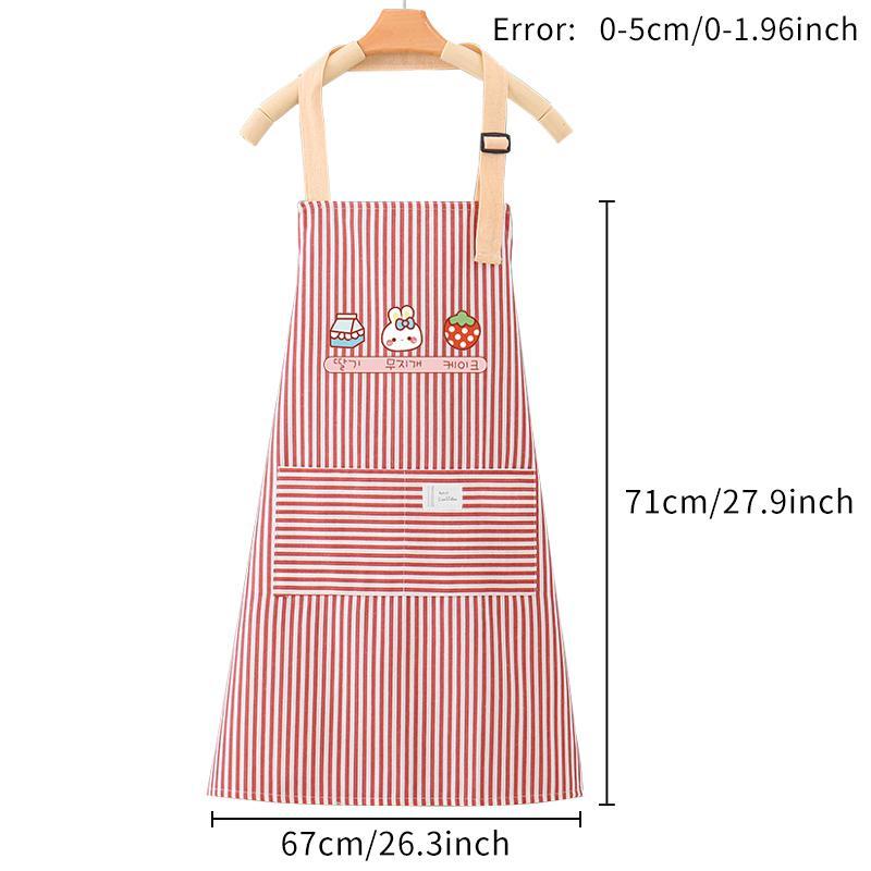 Cute Cartoon Pattern Apron, Stripe Design Breathable Cooking Apron with Pocket, Kitchen Cooking & Cleaning Apron, Household Kitchen Apron