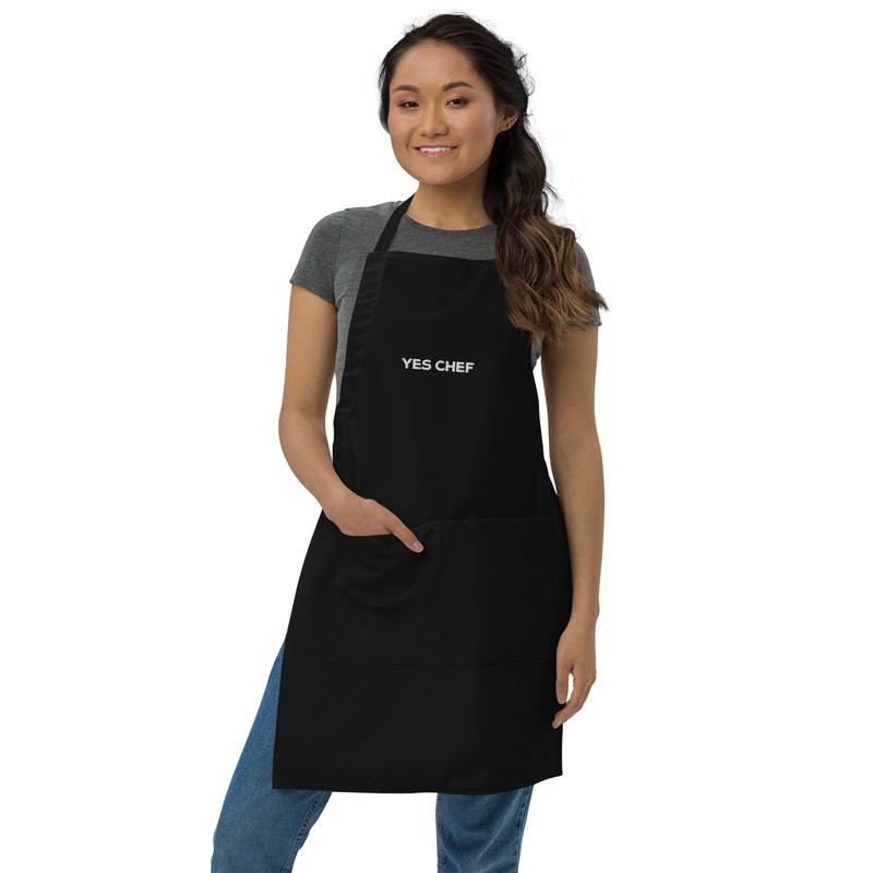 Yes Chef Embroidered Apron in Black | The Bear FX with Two Front Pockets for your Kitchen Accessory Adjustable Cotton Stylish and Trendy Apron | The Bear Season 3