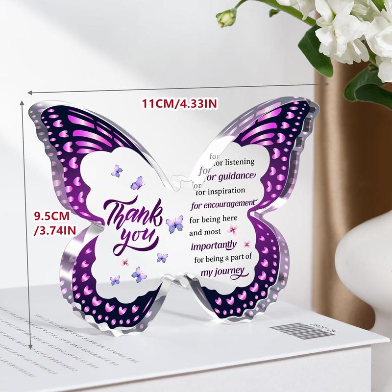 Butterfly Shaped Acrylic Plaque, 1 Count Creative Desktop Ornament, Thank You Gift for Colleagues, Boss, Teachers