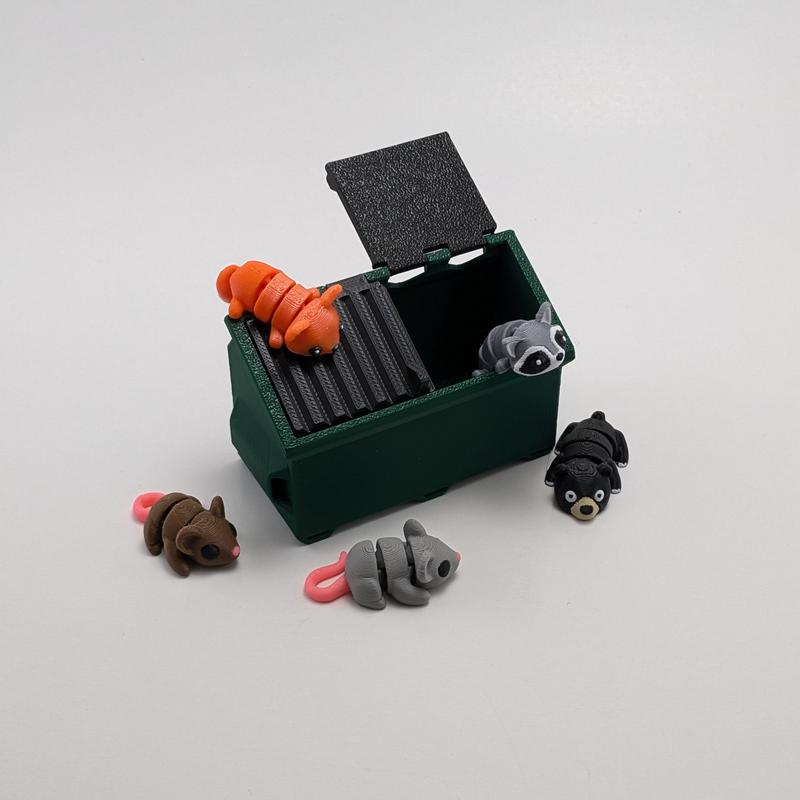 MINI Dumpster & Animals - Unique Articulating 3D Printed Collectible Figurines - Desk Pets - Home Decor - Perfect Gift for Office or Home