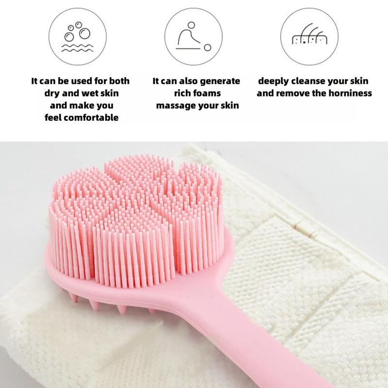 Silicone Bath Brush with Handle, 1 Count Bath Scrubber, Shower Exfoliating Brush, Bathroom Supplies