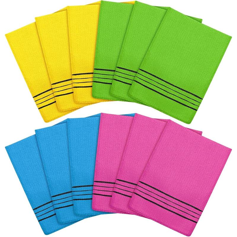 12 Pieces Korean Exfoliating Mitt Exfoliating Glove Italy Towel Body Skin Scrubber Exfoliating Scrubber for Remove Dead Skin Exfoliating Washcloth Korean(Small,Yellow, Green, Blue, Pink)