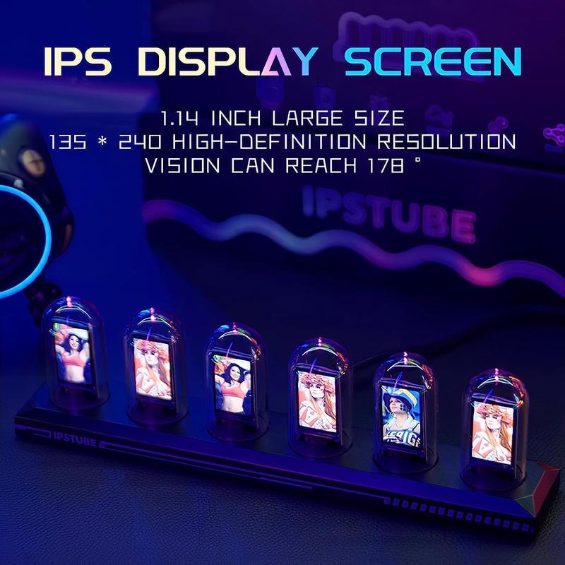 Digital Tube Clock, Creative Retro LED Light Tube Clock, RGB Light Tube with IPS Screen, Living Room Sitting Clock, Desktop Decoration