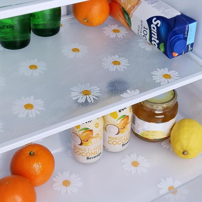 Daisy Pattern Refrigerator Liner, 4pcs Waterproof Washable Fridge Liner, Non-slip Shelf Liner for Refrigerator Cabinet Drawer, Freezer Safe