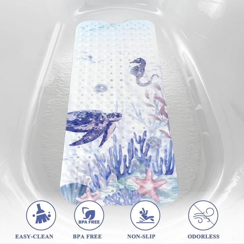 Bath Mat for Tub,Extra Comfortable Non Slip Large Bathtub Mat, Massage Shower Mat with Suction Cups Drain Holes,Seabed 16