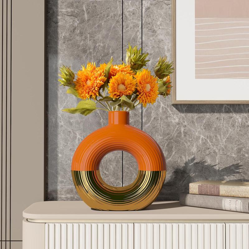 Ceramic Flower Vase, 1 Count Modern Round Design Simple Vase, Spring Decor 2024 for Home Desktop