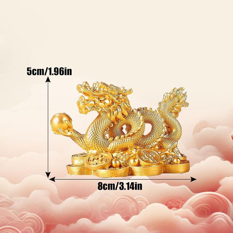 Feng Shui Dragon Statue- Chinese Dragon on Ancient Coins Figurine Ornament Attract Wealth and Good Luck Office Home Decor (Gold) Gift Decoration