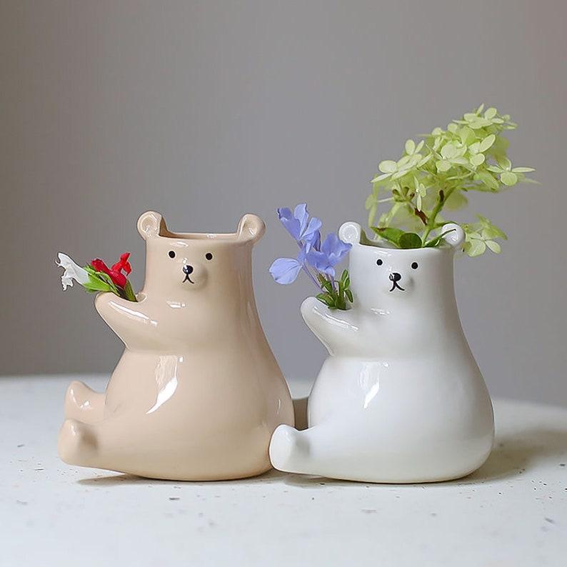 Cute Bear Bud Vase for Flowers Creamic Vase Home Decor Vases Table Decoration Pen Holder