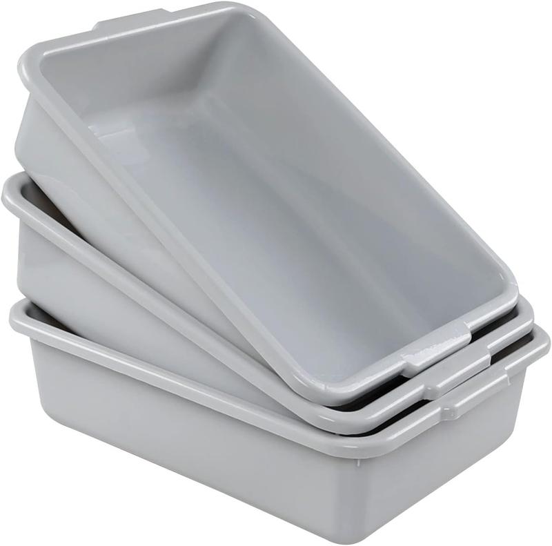 13 L Commercial Bus Tub, 3 Pack Plastic Dishpan Basin, Grey