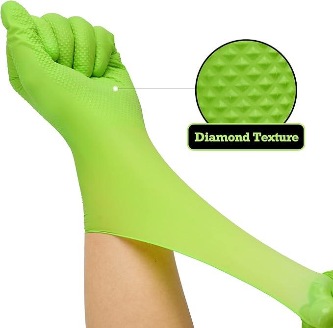 Diamond Heavy Duty 8mil Green Nitrile Disposable Gloves - Latex-Free & Powder-Free Cleaning Food Gloves Hand Household Kitchen 100-ct