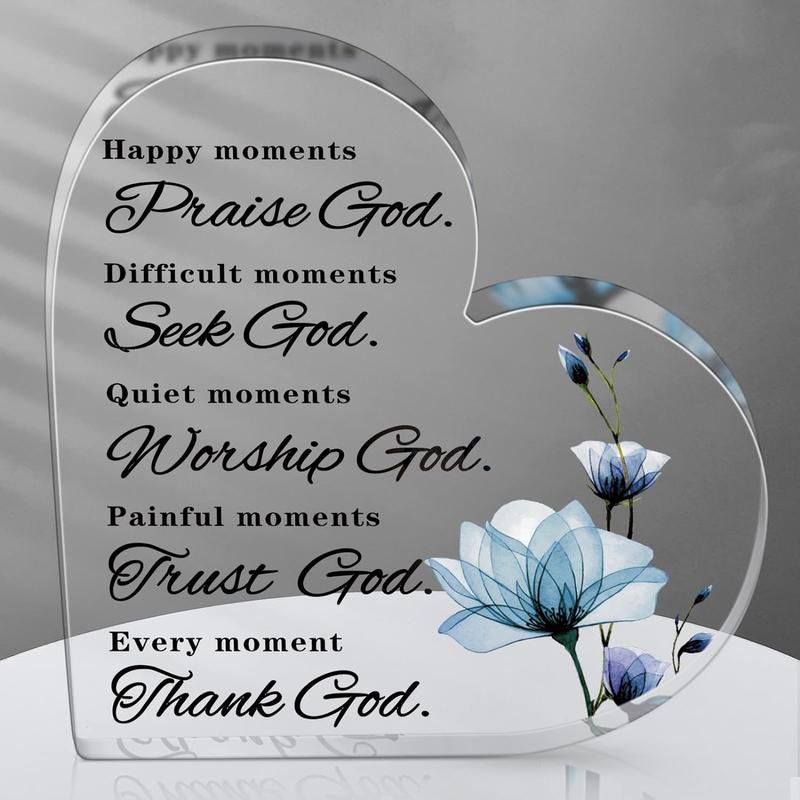 Christian Bible Verses Decor Christian Gift for Woman Prayers Religious Gift Inspirational Gift Scripture Decorative Signs Motivational Gift Plaques Table Decor (Blue Flower)