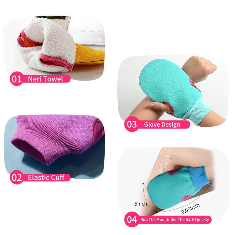 Bath Gloves, 2pcs Soft Exfoliating Glove, Thick Durable Double Texture Shower Glove for Whole Body Accessories Set