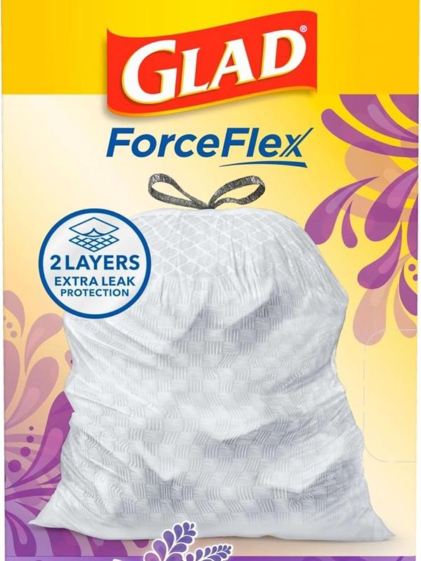 ForceFlex Tall Drawstring Garbage Bags, 13 Gallon, Mediterranean Lavender with Febreze Freshness, 40 Count - Odor Eliminating Trash Bags!