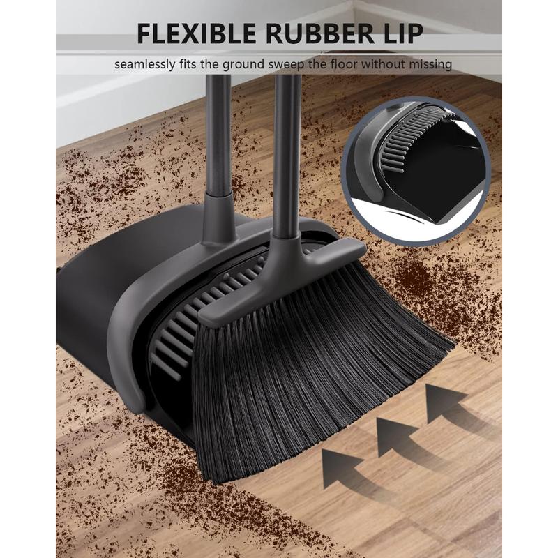 Upgrade Broom and Dustpan Set for Home, 52'' Long Handle, Standing Dustpan and Broom for Kitchen Office Lobby Floor Comfortable