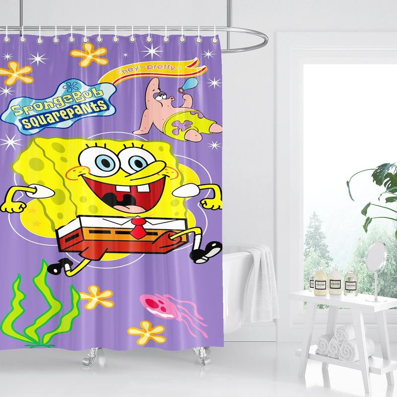 Spongebob Anime Shower Curtain Bathroom Accessories Decor Curtains for Living Room Cute and Funny