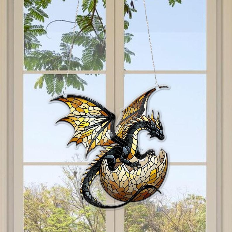 Fantasy Baby Dragon Acrylic Window Hanging, Dragon Wall Window Hanging Art Decoration, Bookish Home Decor, Baby Dragon Egg Decor