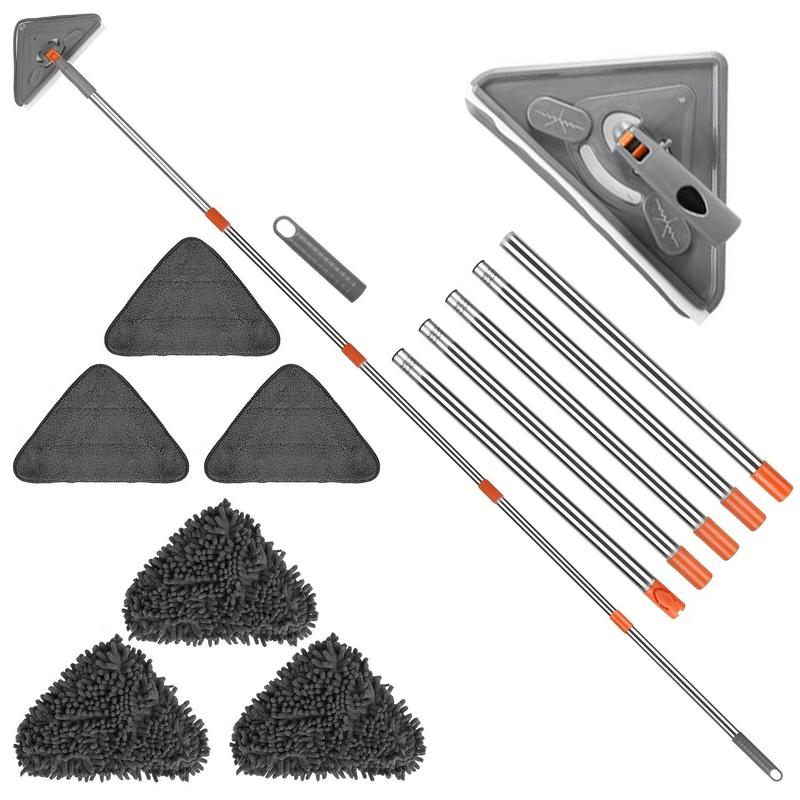 Wall Cleaning Mop, 10 12pcs set Rotating Triangle Floor Spin Mop, Cleaning Mops That Separate Water, Ceiling Cleaner, Shed, Window  Floor Mop Washing Tool with Extend Rod, Original Family Home Set, Boyfriend Gifts