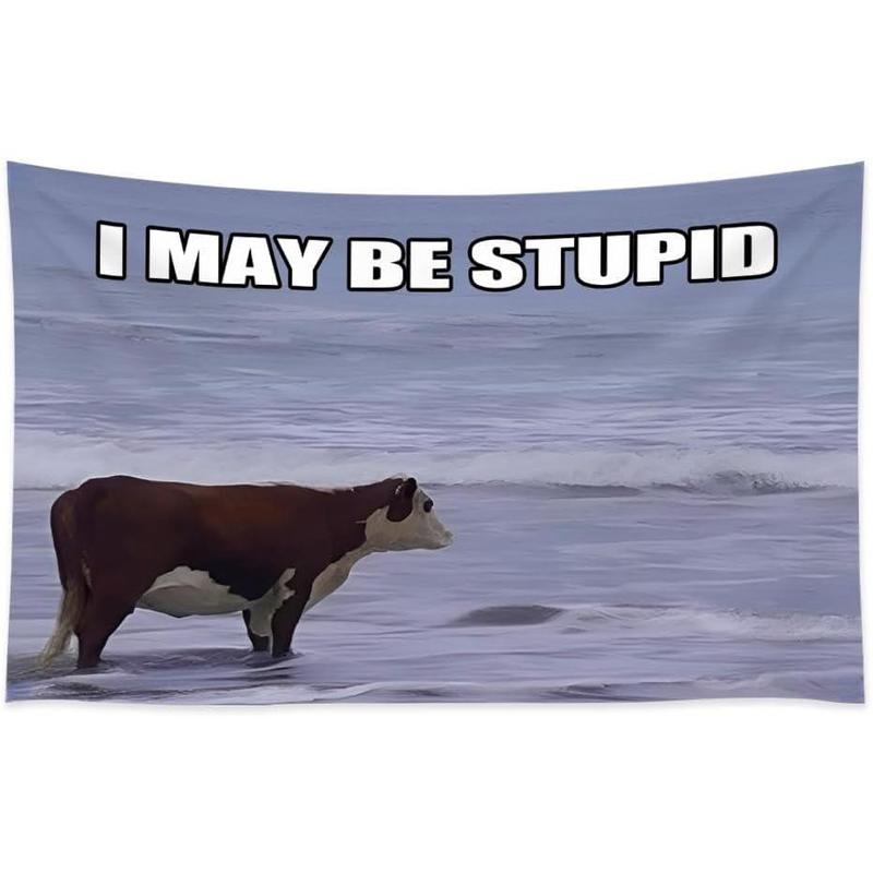 I May Be Stupid Cow Memes Funny Tapestry for College Dorm Room, Outdoor, Parties, Bedroom, Decor 60x40inch