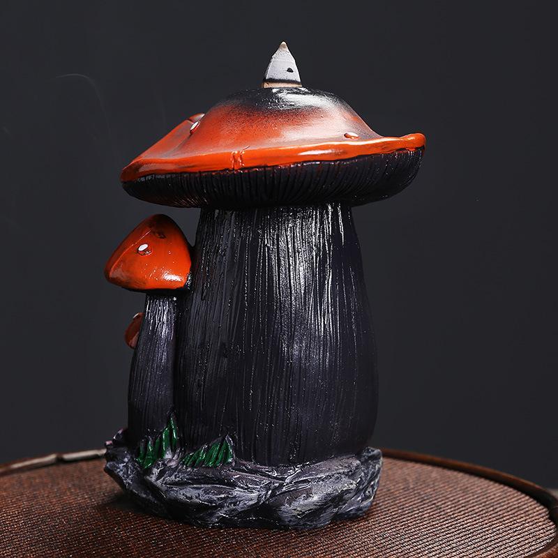 Creative Mushroom House Design Resin Incense Burner, Decorative Waterfall Backflow Effect Incense Holder for Home Living Room Bedroom