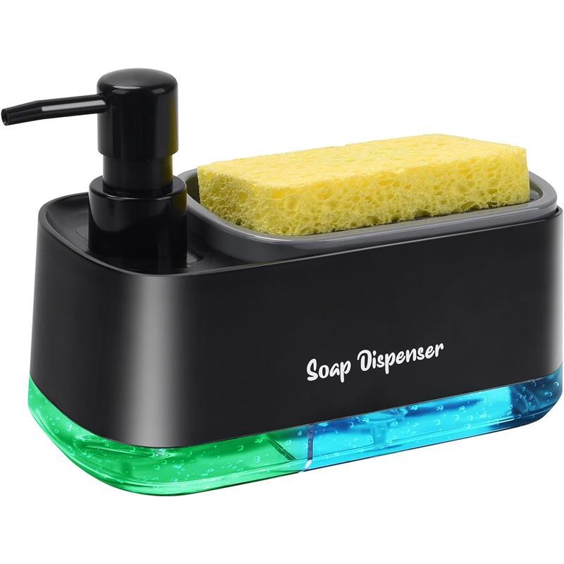 3-in-1 Kitchen Dish Soap Dispenser Set – Stylish Black Countertop Organizer with Sponge Holder & Dual Pump for Dish and Hand Soap Bottles