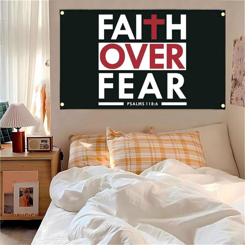 Faith Over Fear Bible Scripture Verse Christian 3x5Ft Tapestry for Wall Hanging Man Cave College Dorm Room Decor Outdoor Banner with 4 Brass Grommets