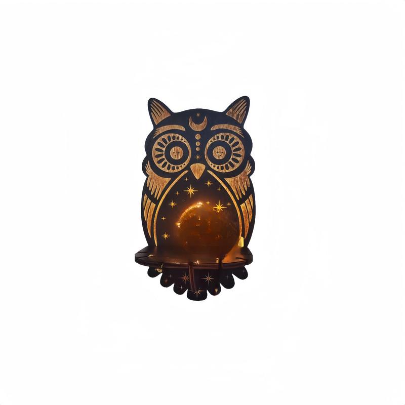 Owl Design Wall Hanging, Exquisite Creative Wooden Candle Rack, Decorative Hanging Ornament for Home Living Room Bedroom Gallery Office