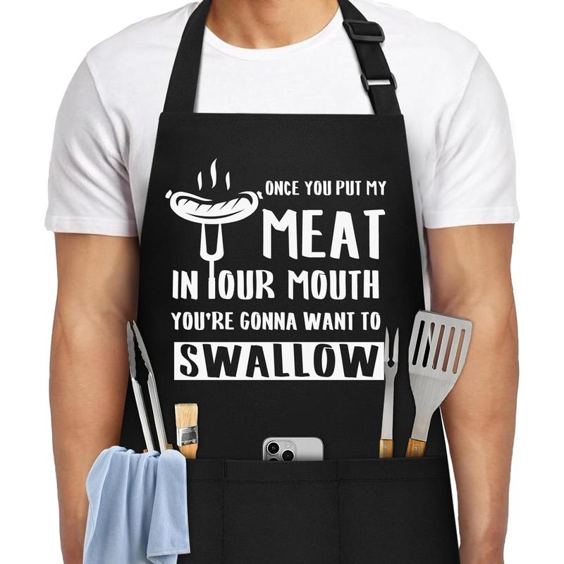 Funny Aprons for Men, Men's Funny Chef Cooking Grilling BBQ Apron with 3 Pockets, Father's Day Birthday Gifts for Dad Husband Boyfriend