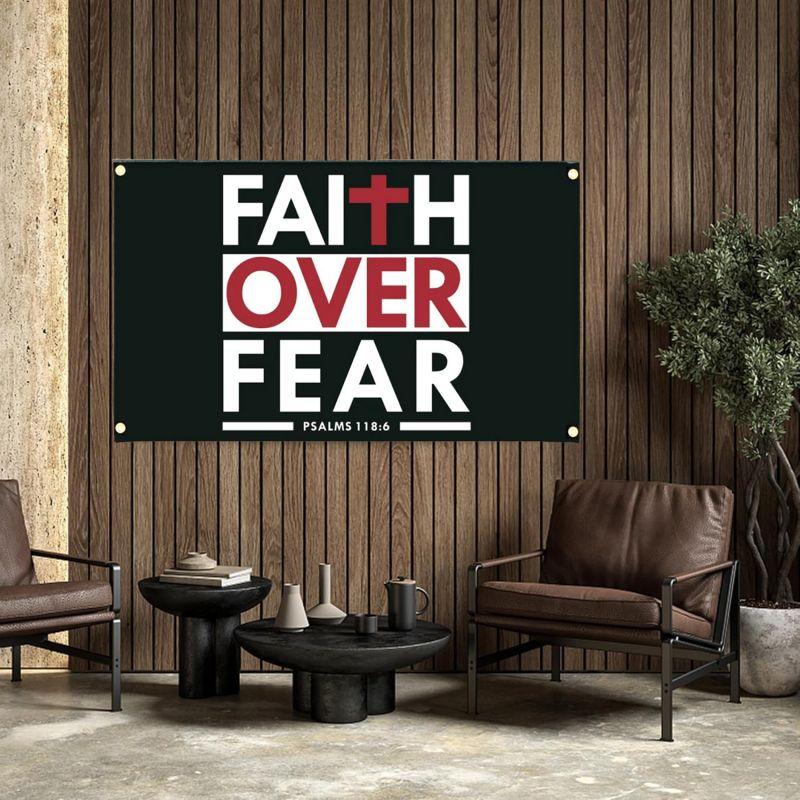 Faith Over Fear Bible Scripture Verse Christian 3x5Ft Tapestry for Wall Hanging Man Cave College Dorm Room Decor Outdoor Banner with 4 Brass Grommets