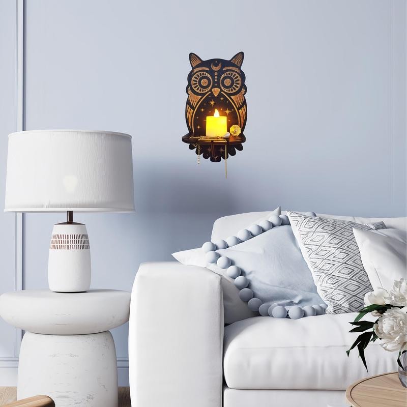 Owl Design Wall Hanging, Exquisite Creative Wooden Candle Rack, Decorative Hanging Ornament for Home Living Room Bedroom Gallery Office