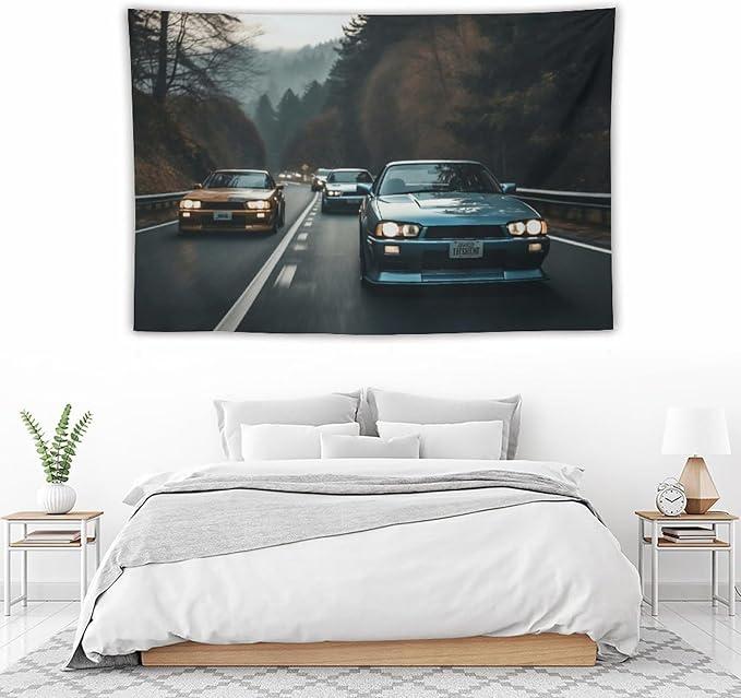 Jdm Car R34 60*51Tapestry Aesthetic Wall Hanging Decoration Home Living Bedroom Dorm Wall Art Tapestries Classic Retro Gallop Race