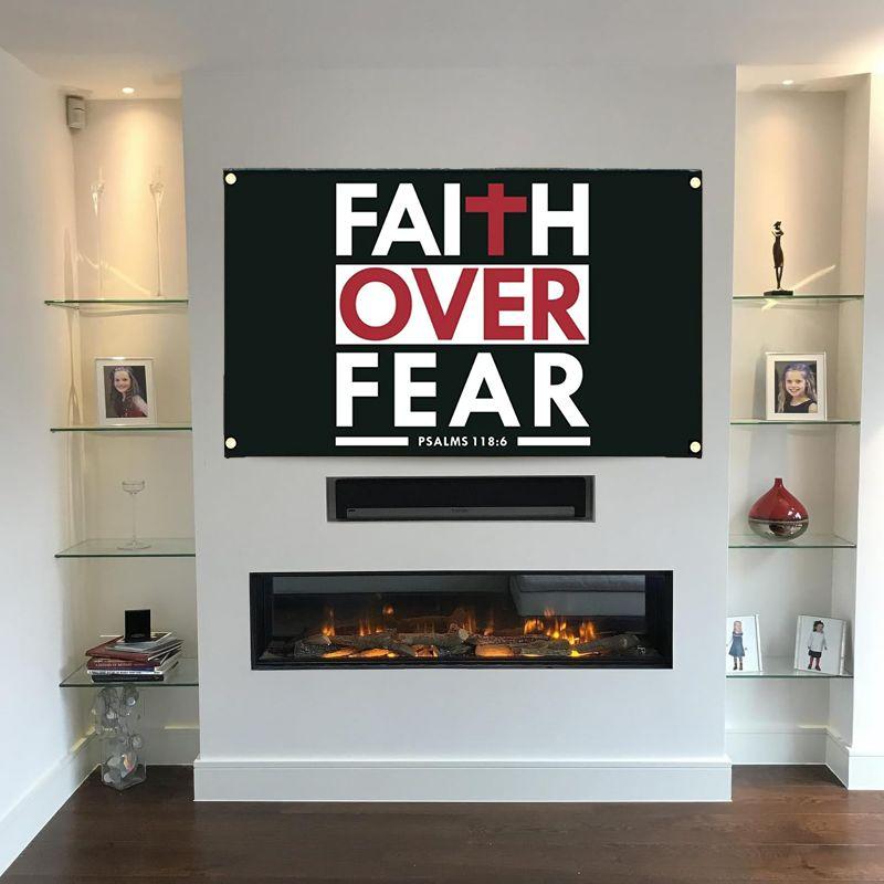 Faith Over Fear Bible Scripture Verse Christian 3x5Ft Tapestry for Wall Hanging Man Cave College Dorm Room Decor Outdoor Banner with 4 Brass Grommets