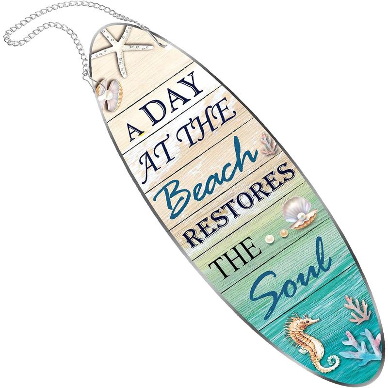 Surfboard Sign Decor Plaque Hanging Beach Decor for Wall and Door Decor, 4 x 12.6 Inch,2024 Housewarming gift Hangable Ornaments