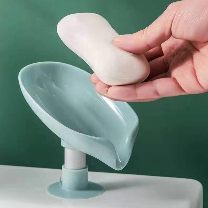 Leaf-Shape Self Draining Soap Holder Green, Easy Clean with Silicone Suction Cup Suitable for Shower, Bathroom, Kitchen Sink Soap Box Stand