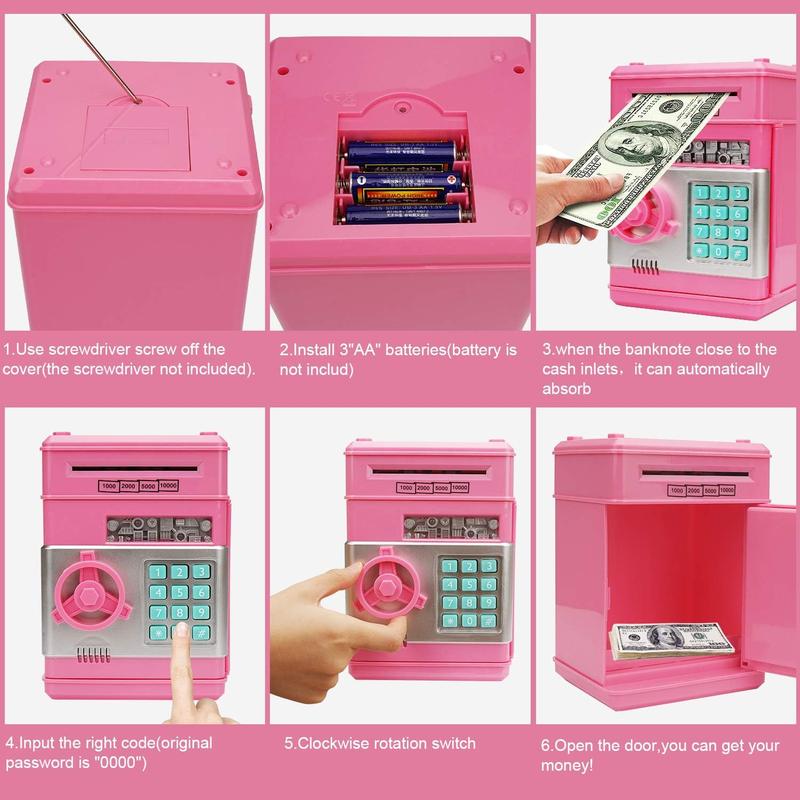 Electronic Piggy Bank, Mini ATM Password Money Bank Cash Coins Saving Box for Kids, Cartoon Safe Bank Box Perfect Toy Gifts for Boys Girls (Pink)