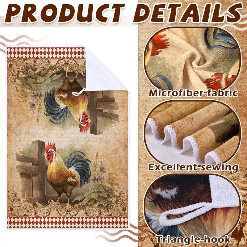 4 count Kitchen Towels Christmas Chicken Farm Dish Towels Farmhouse Vintage Rooster  Towels Rustic 16 x 24 Inch Hand Towels for Bathroom(Classic Color,Rooster)