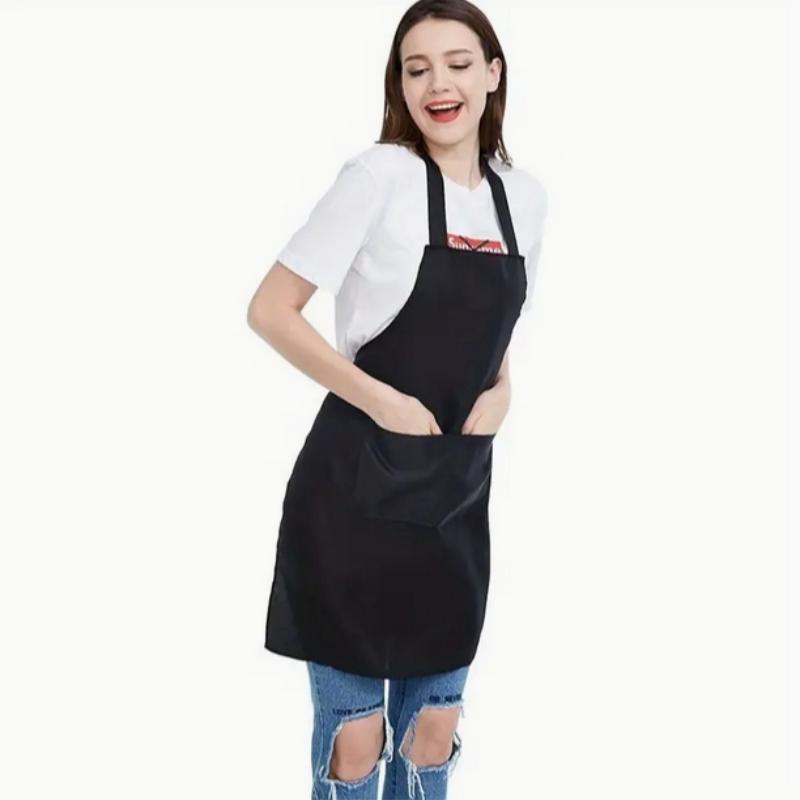 Solid Color Apron with 2 Large Pocket, 4 Counts Durable Multifunctional Kitchen Apron, Household Apron for Cooking, Baking, Cleaning, Gardening