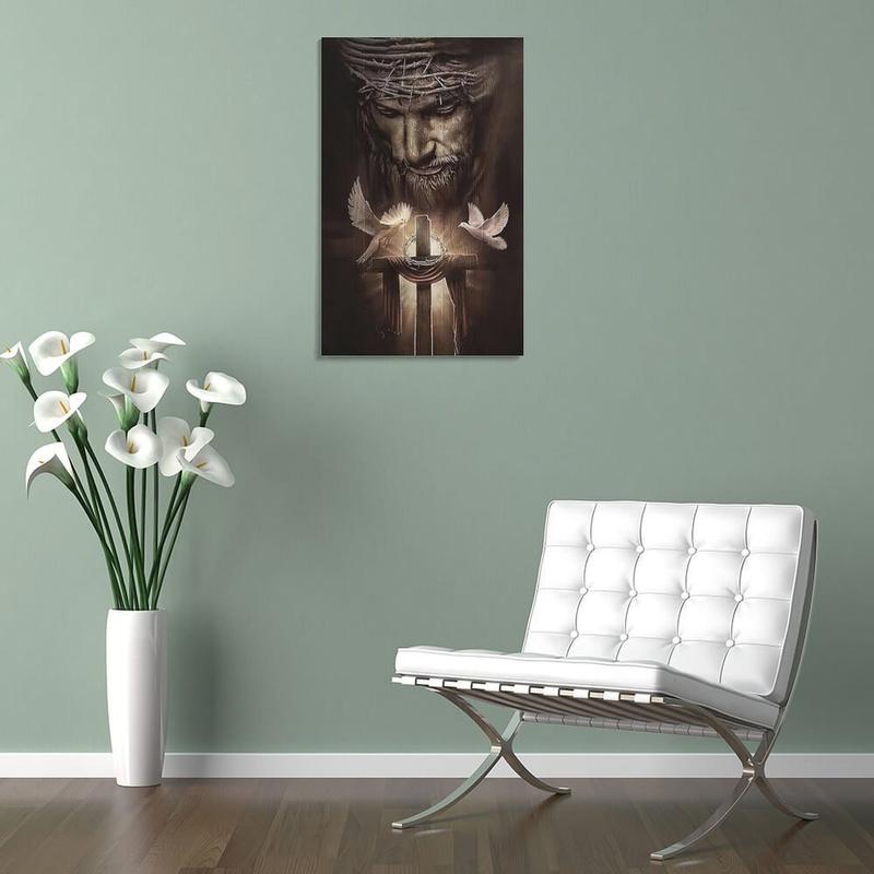 Christian Jesus Lion Jesus And Cross with Peace Dove Christ God Poster Decoration Art